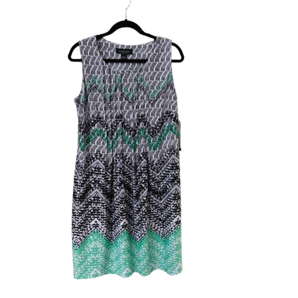 Perceptions Green & Black Sleeveless A-Line Dress